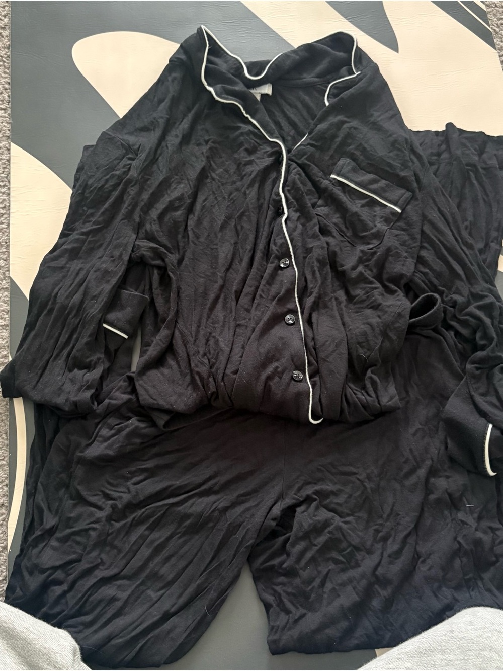 Black Pajama Set with White Piping